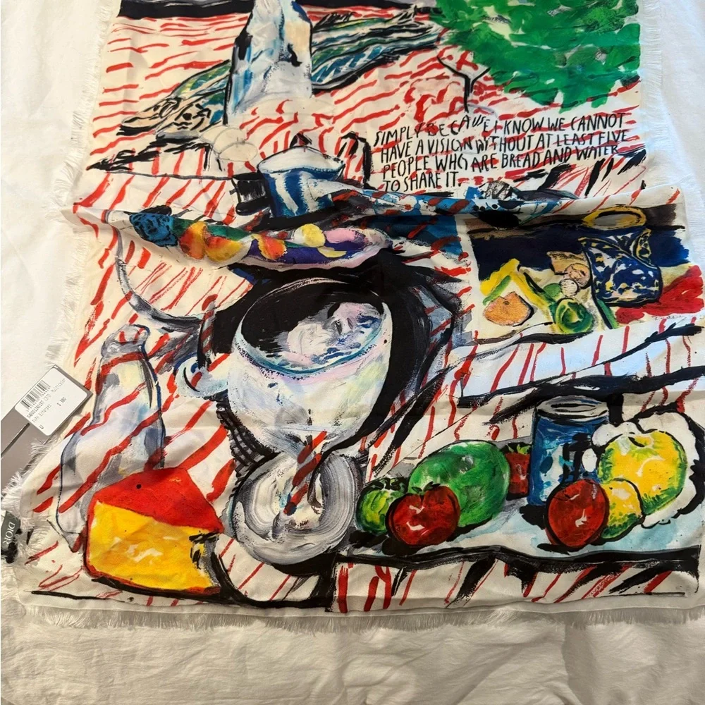 Colorful Abstract Art Scarf DIOR with Raymond Pettibon